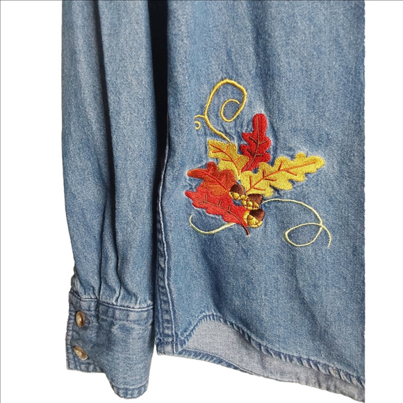 Vintage Fall Autumn Embroidery Denim Shirt Holiday Editions S - Picture 2 of 9